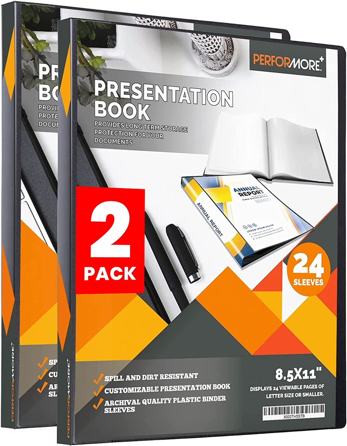 2 Pack of Presentation Folder, 24 Pocket Presentation Display Book (Black) with Plastic Sleeves