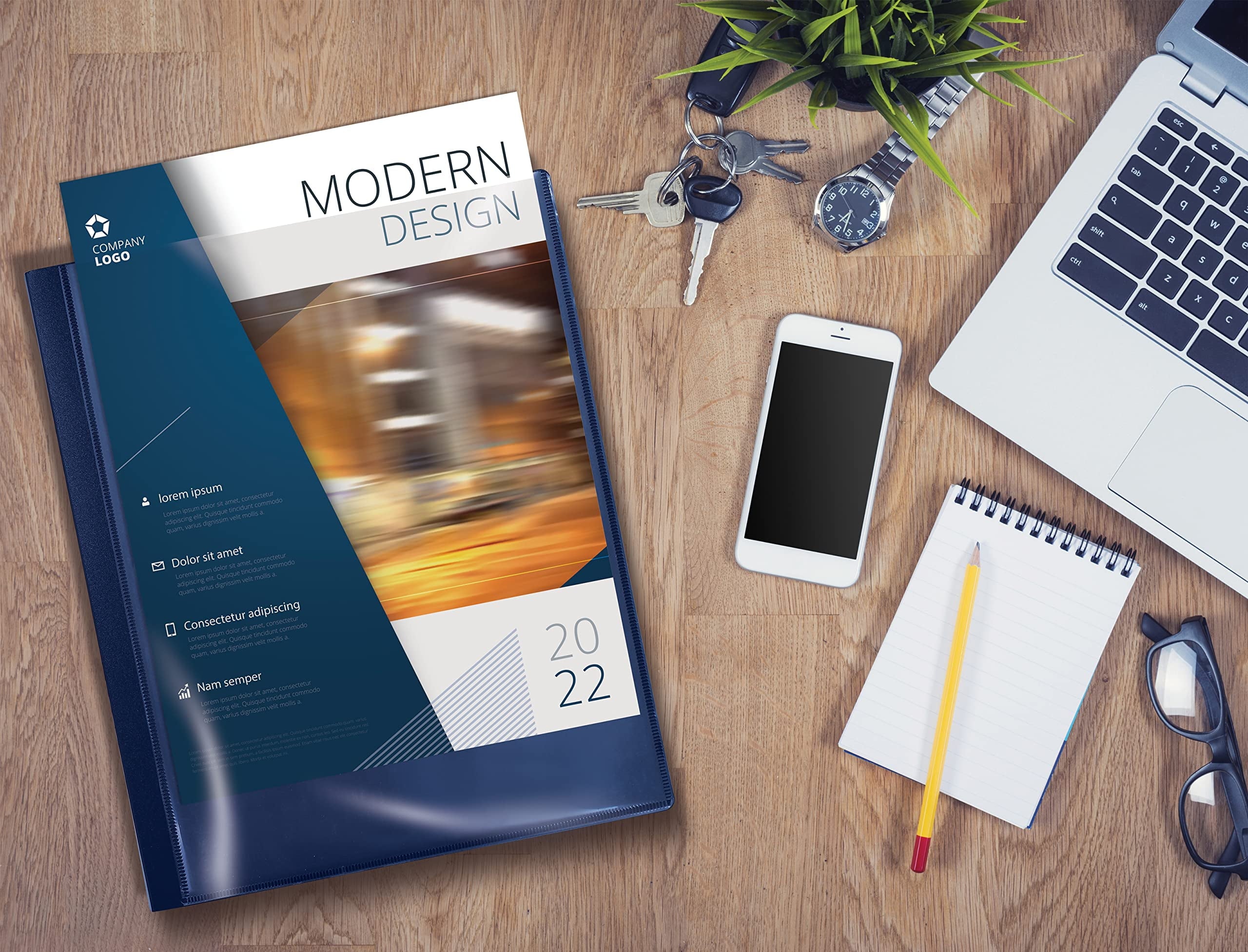 24 Pocket Bound Presentation Book, Blue with Clear View Front Cover, 48 Sheet Protector Pages, 8.5" x 11" Sheets, by Better Office Products, Art Portfolio, Durable Poly Covers, Letter Size, Blue