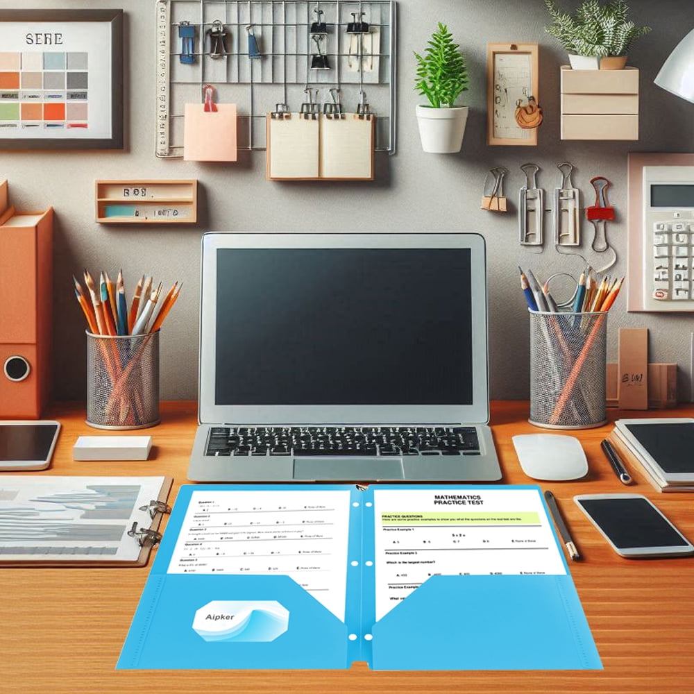 Aipker Plastic Folders with Pockets and Business Card Slots, 3 Hole Punched, Set of 7 Pack