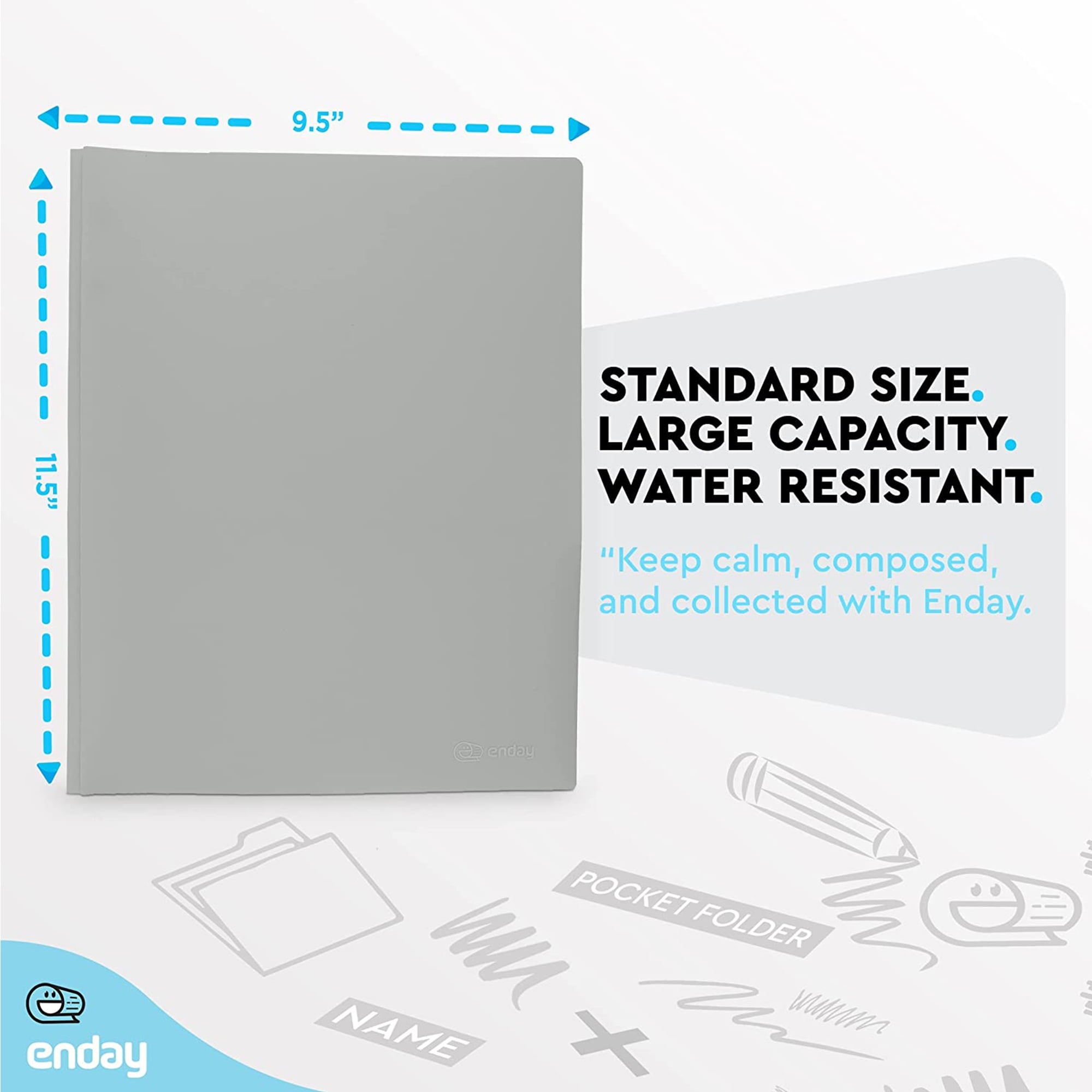 Enday Folder with Pockets and Prongs 2 Pocket Portfolio Folder for School and Office Gray