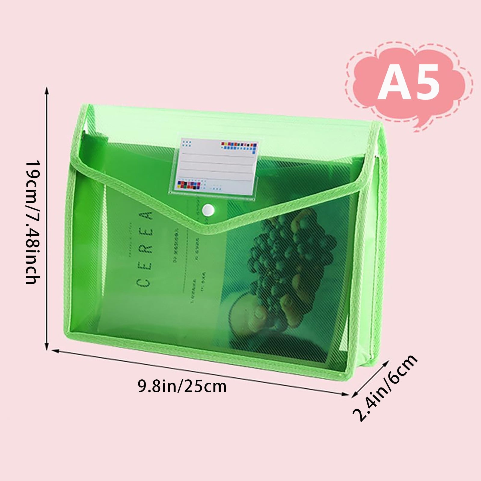 Pedty ,Plastic File Folders Envelope Expanding File Wallet Organizer Documents Folder with Snap Closure and Pocket A5 Size Transparent File Pouch for School (Assorted Color Vertical)