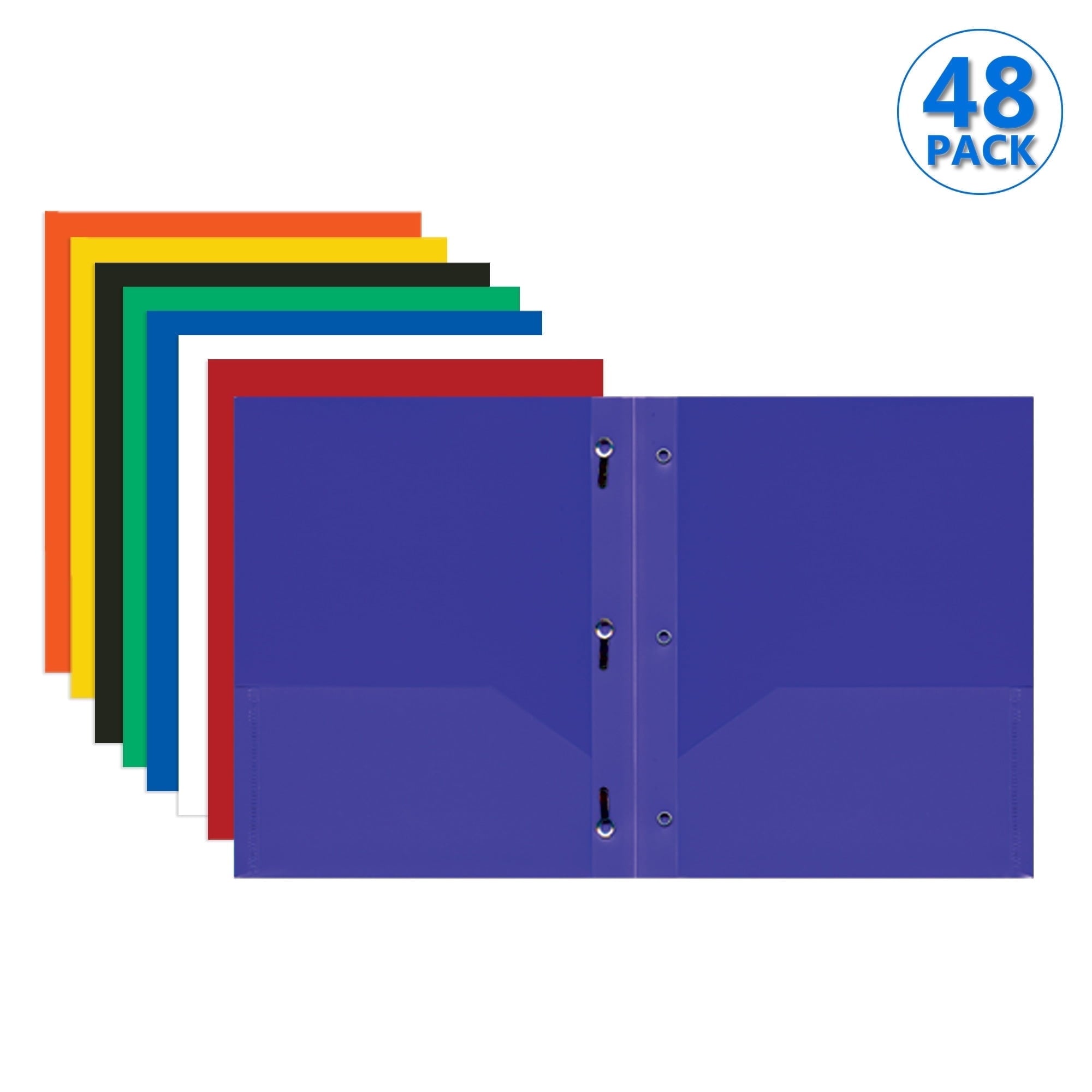 BAZIC 2 Pockets Poly Folder Portfolio, 3 Prong Fastener Clip, 8-Pack