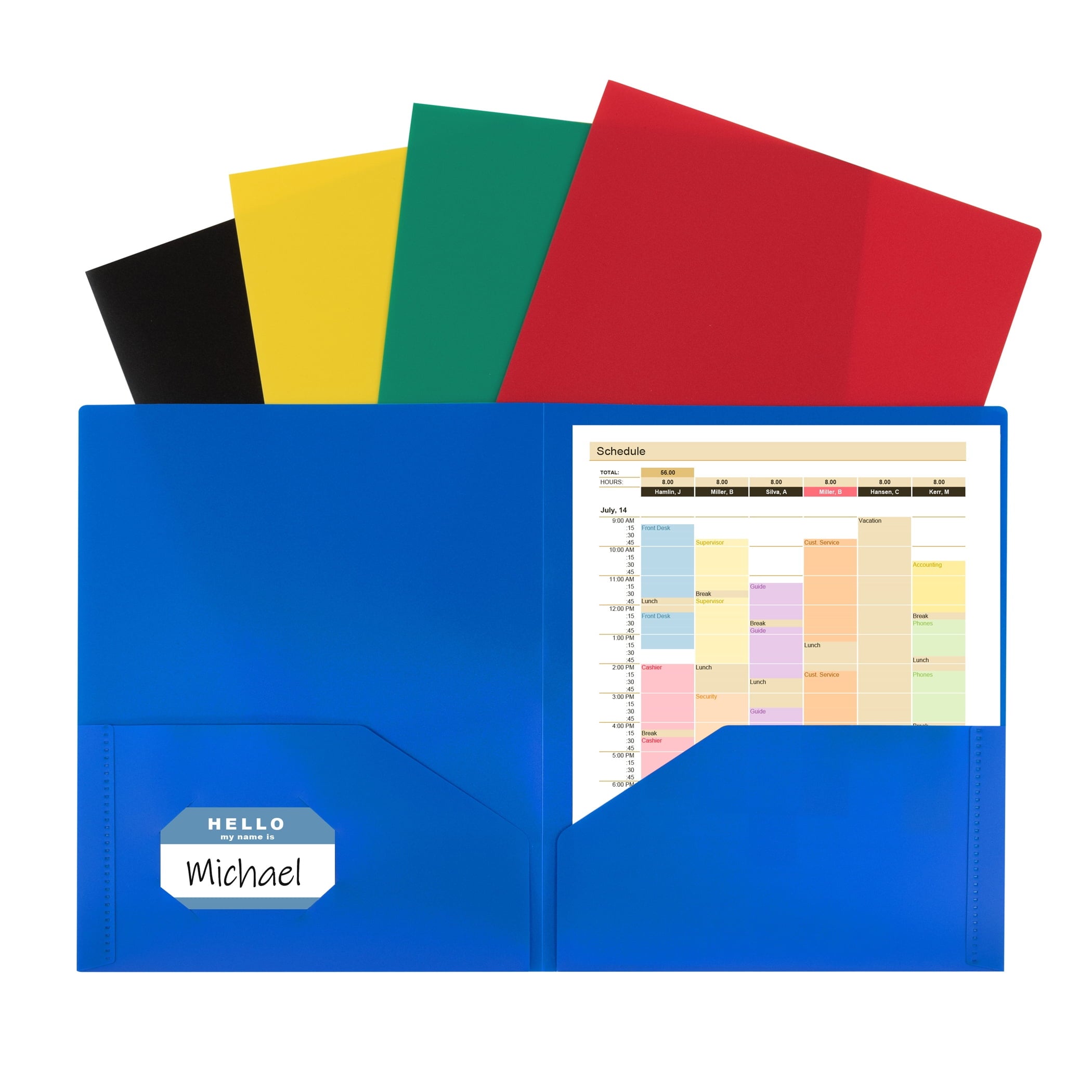 C-Line Two-Pocket Heavyweight Poly Portfolio Folder, Assorted Primary Colors, Pack of 10