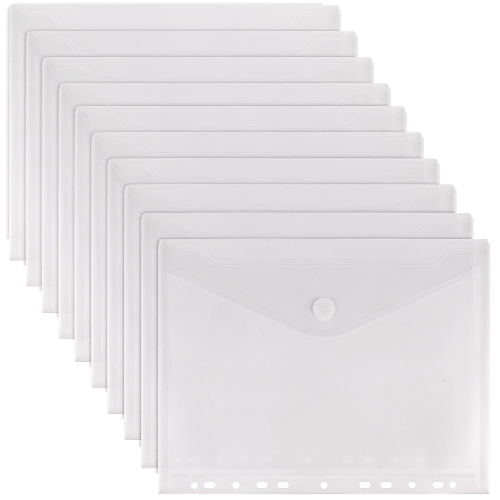 10 Pack Punched Pockets A4 Plastic Folders Wallets Ring Binder Files Popper Wallets for Home, Office and School