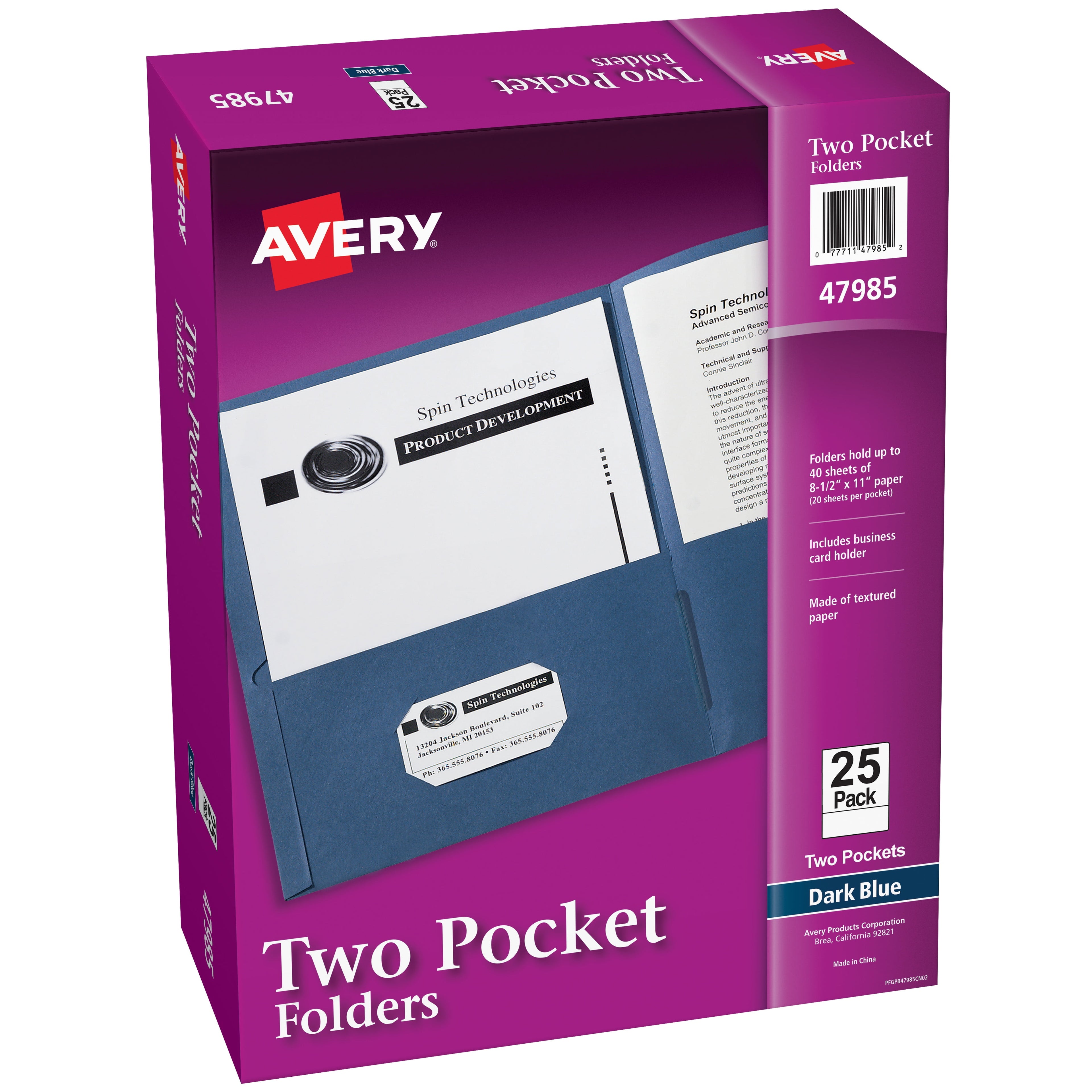 Two Pocket Folders, Holds up to 40 Sheets, 25 Blue Folders (47985)