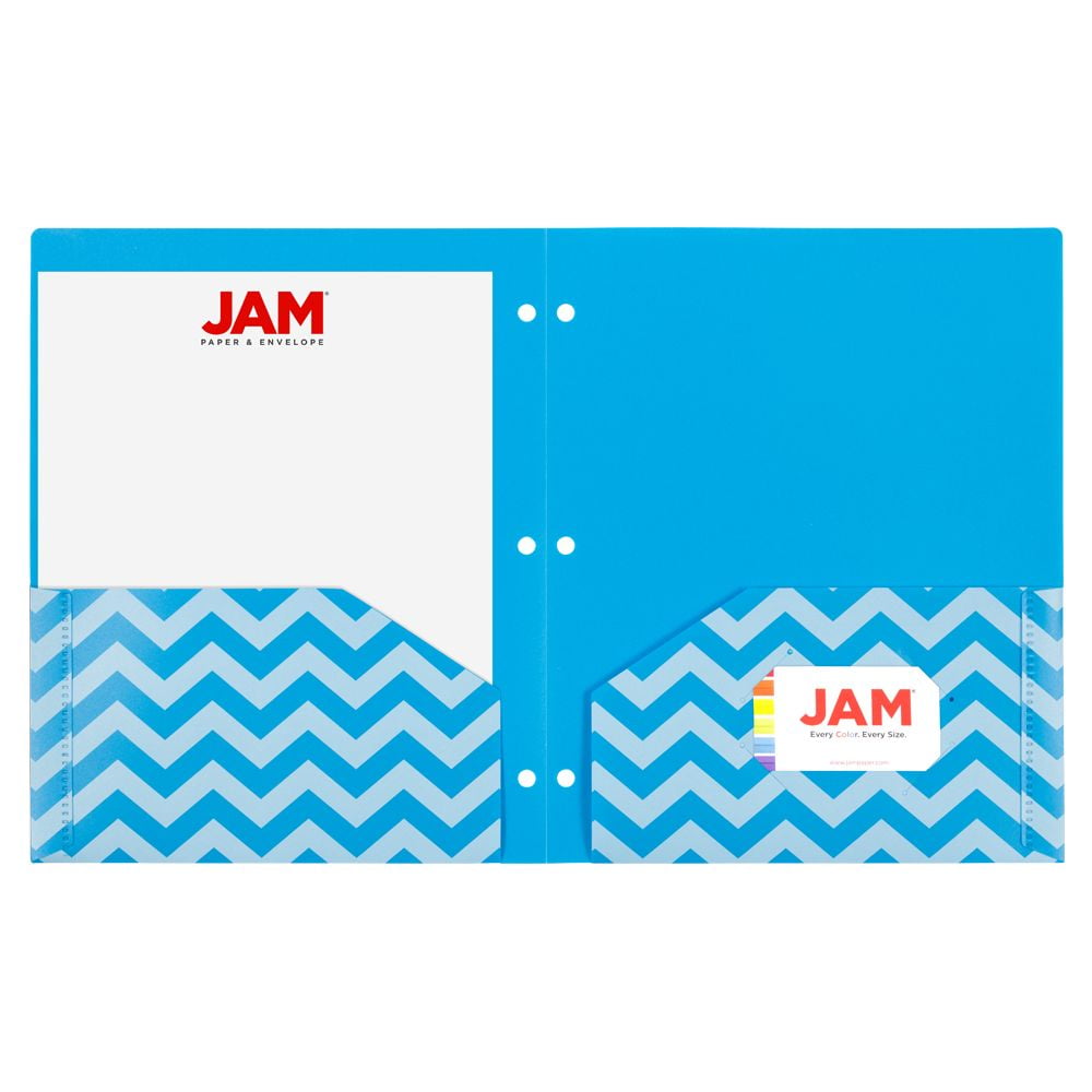 JAM Paper 3 Hole Punch Chevron Pop Folders, Assorted Fashion, 9.5 x 11.5, 6/Pack