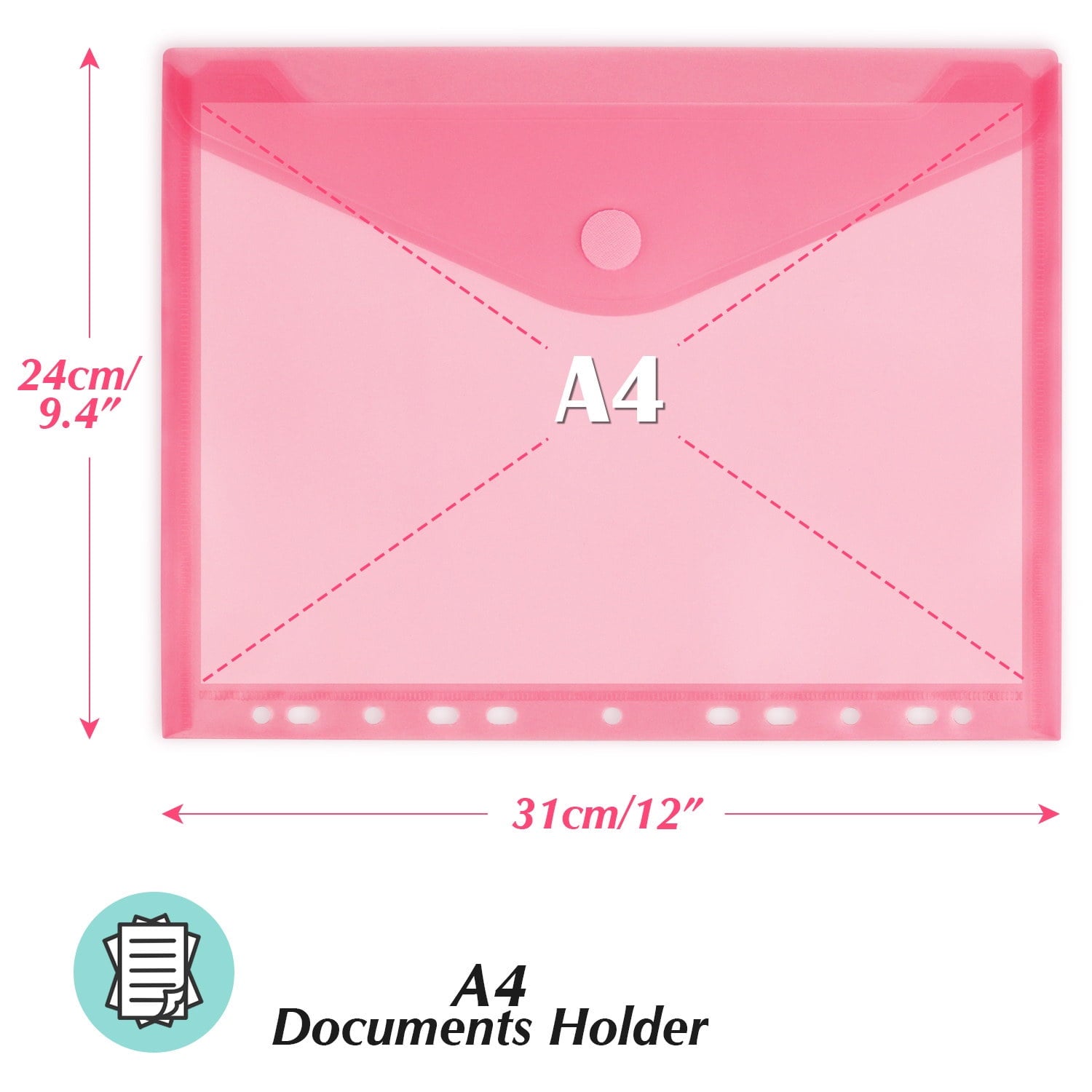 10 Pack Punched Pockets A4 Plastic Folders Wallets Ring Binder Files Popper Wallets for Home, Office and School
