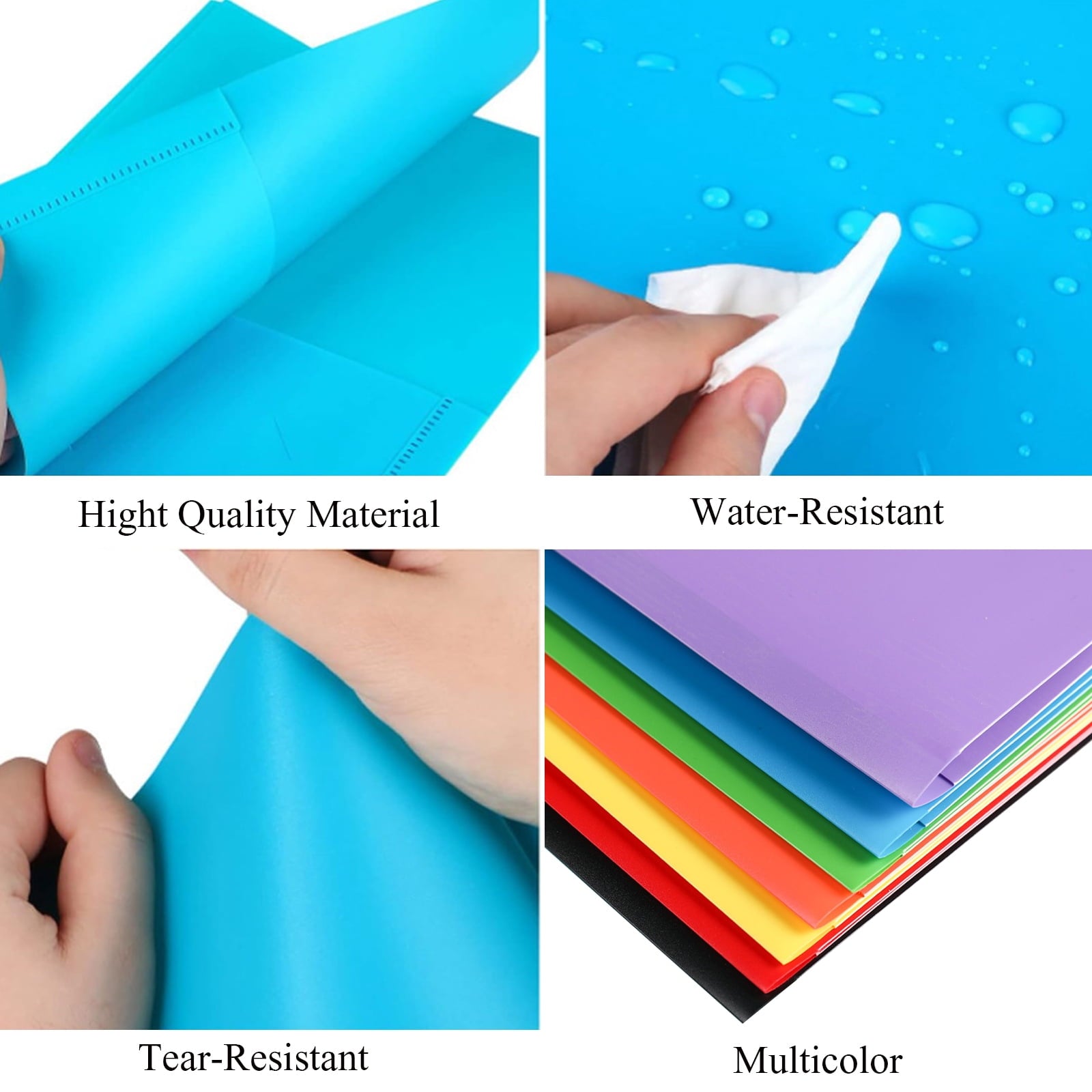 Plastic Folders with Pockets (8 Pack, Assorted Colors), Durable Heavy Duty File Folders with Business Card Slot, 2-Pocket Folder for Schoolwork & Office,Letter Size