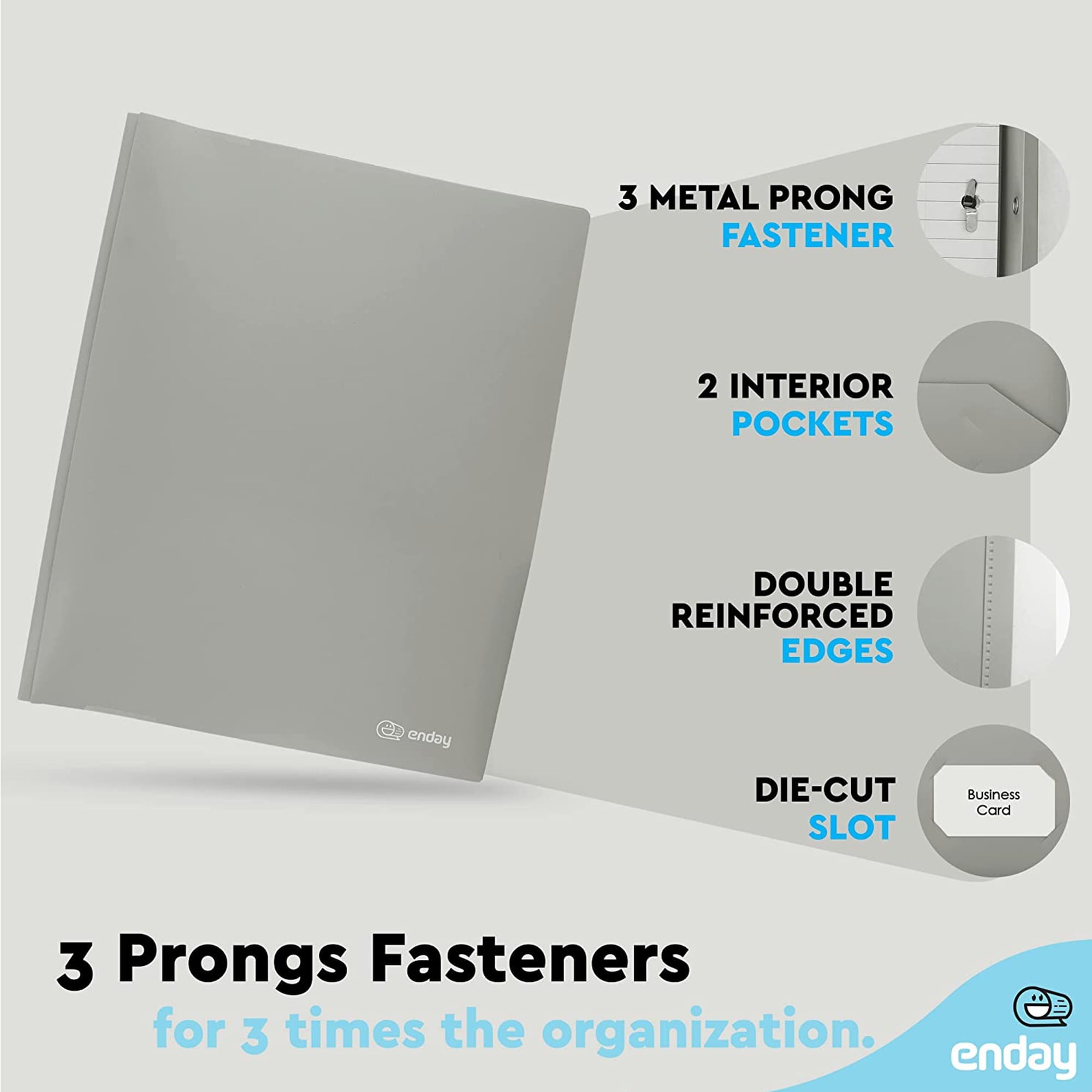 Enday Folder with Pockets and Prongs 2 Pocket Portfolio Folder for School and Office Gray