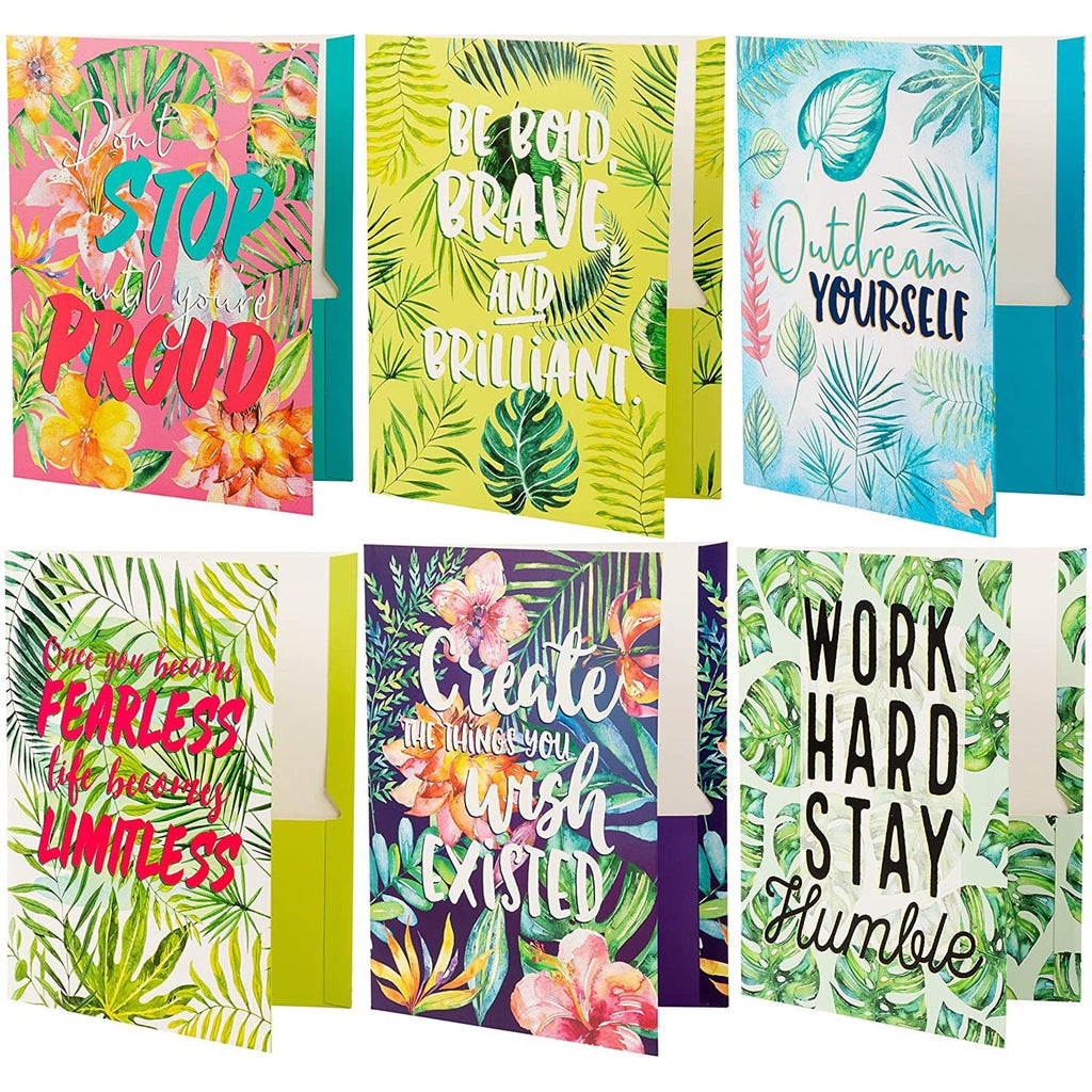 Tropical Pocket Folders with Motivational Quotes (12 x 9.25 In, 12 Pack)