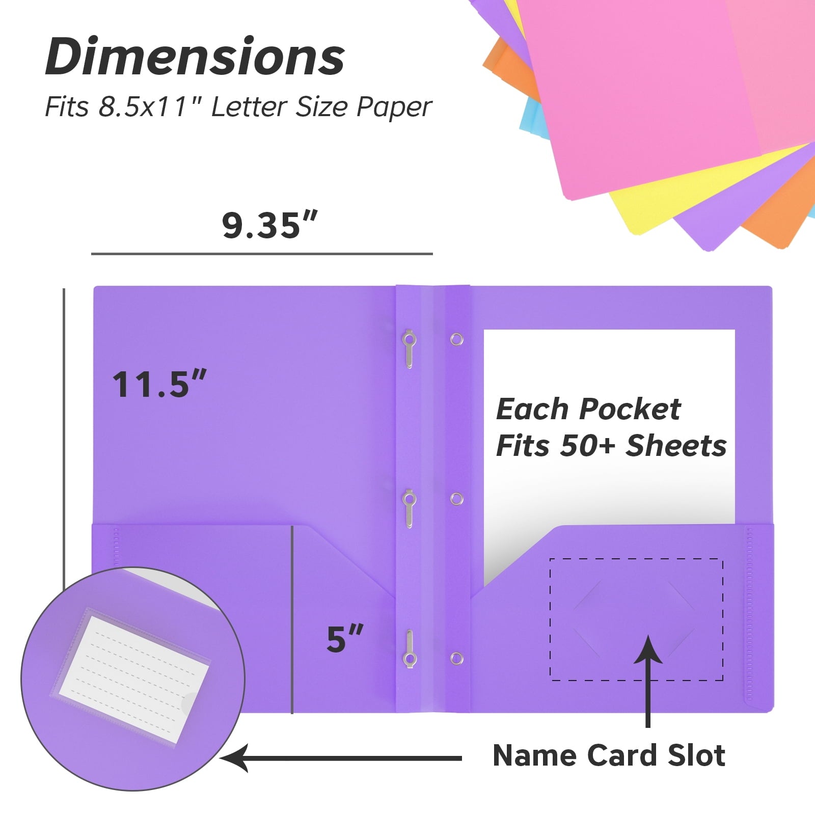 Two Pocket Folders with Prongs,DoDoMagxanadu 6 Pack Plastic Folders for Letter Size Paper,File Folders for School Office Business,Assorted 6 Colors
