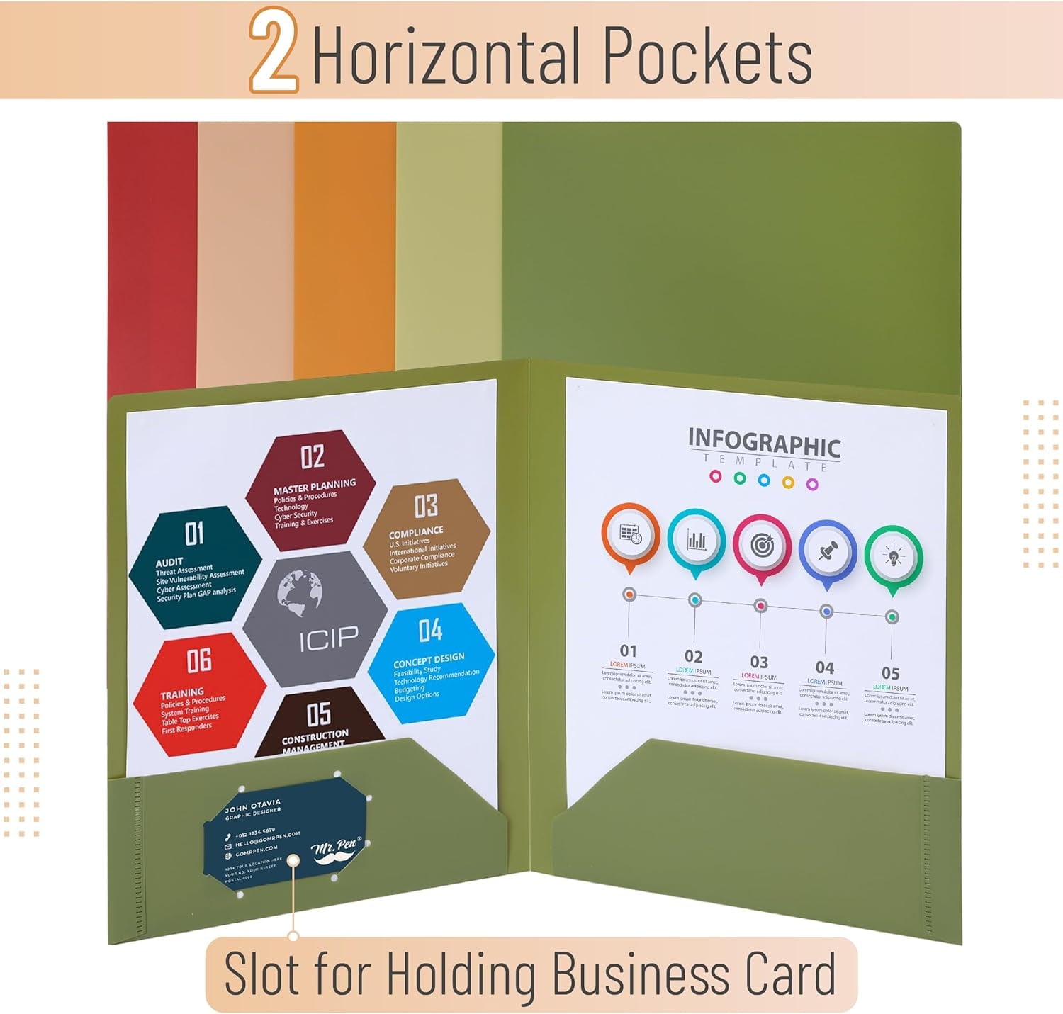 Mr. Pen- Plastic Folders with Pockets, 5 pcs, Assorted Colors, 2 Pocket Folder, Plastic 2 Pocket Folders for School Folders