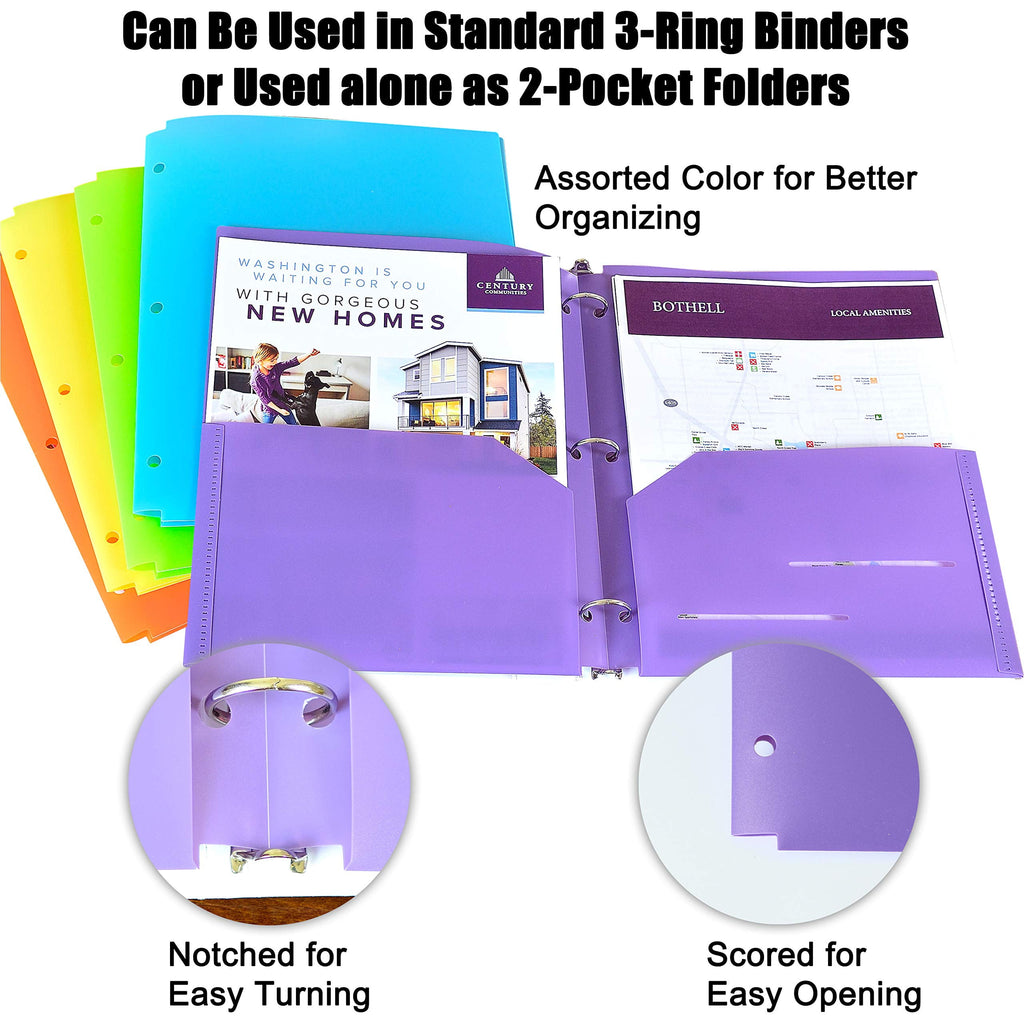 Youngever Heavy Duty Plastic Letter Size File Folders, 9.5 x 11.4 in, 6 Pack, 2 Pocket Folders with Notches, Moisture Resistant