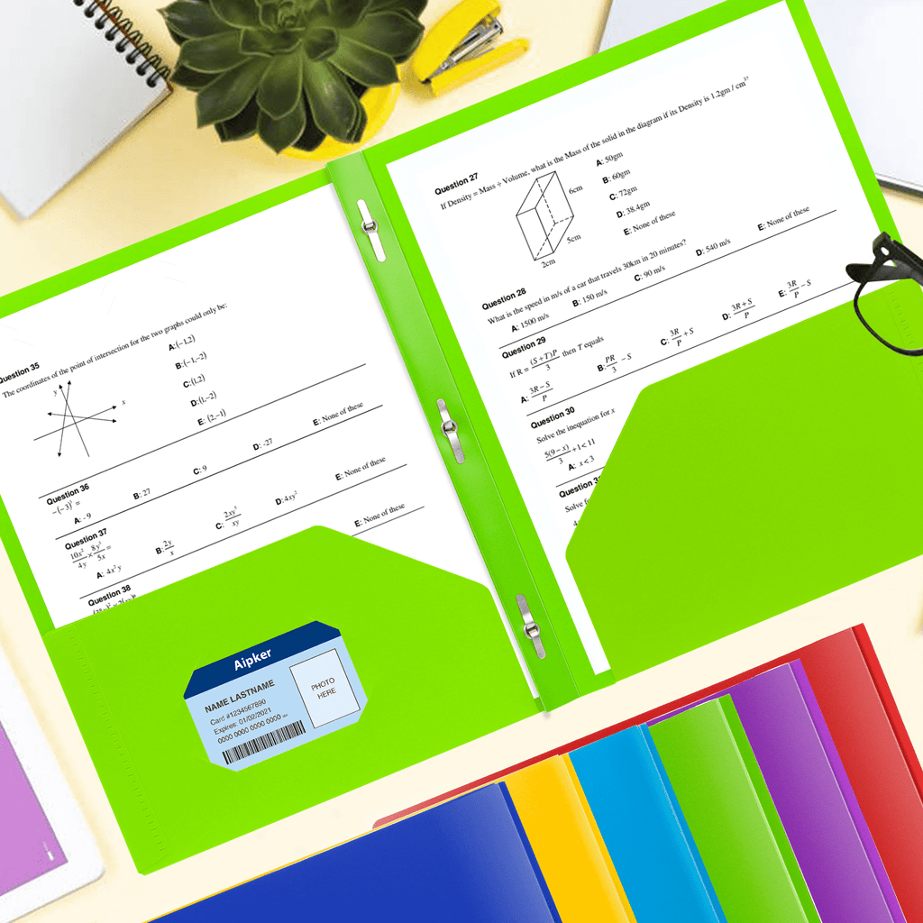 Aipker 7-Color Folders with Pockets and Prongs, Pockets Folder with Business Card Slots, Set of 7 Pack