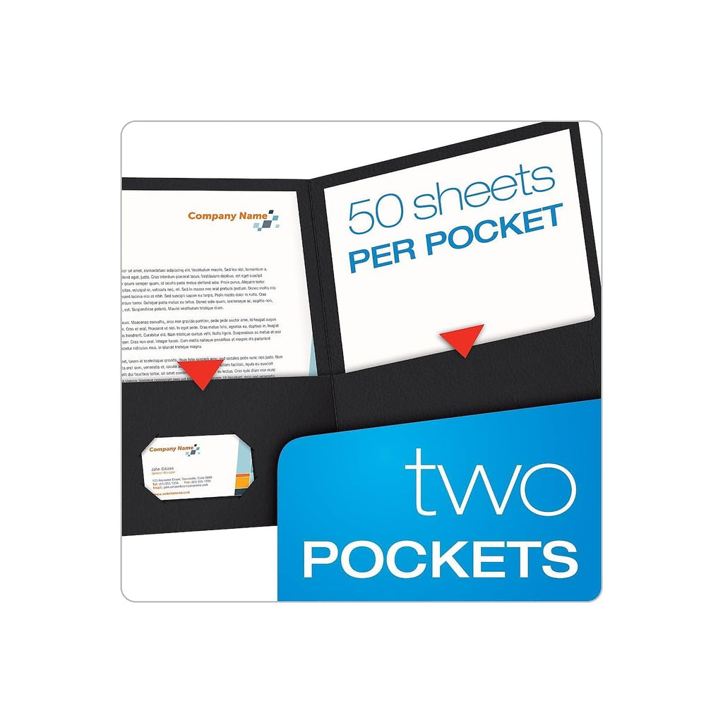 Oxford Twin-Pocket Folder, Embossed Leather Grain Paper, 0.5" Capacity, 11 x 8.5, Black, 25/Box