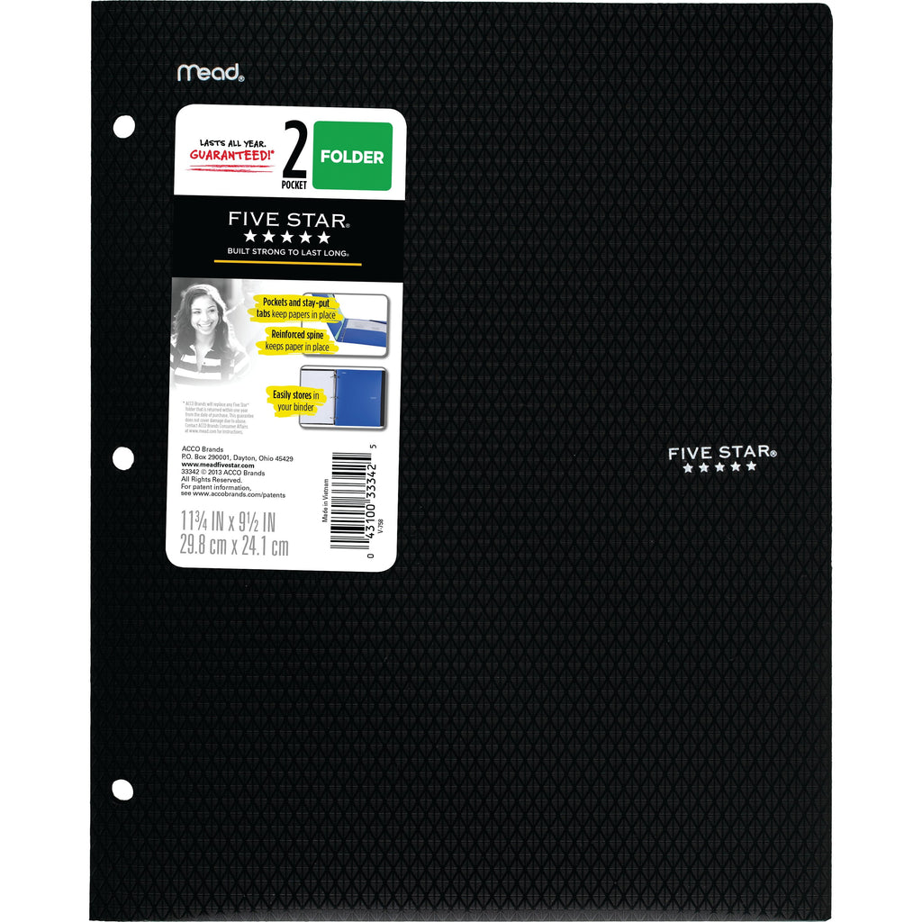 Five Star 2-Pocket Stay-Put Plastic Folder Primary 4 Pack (38049)