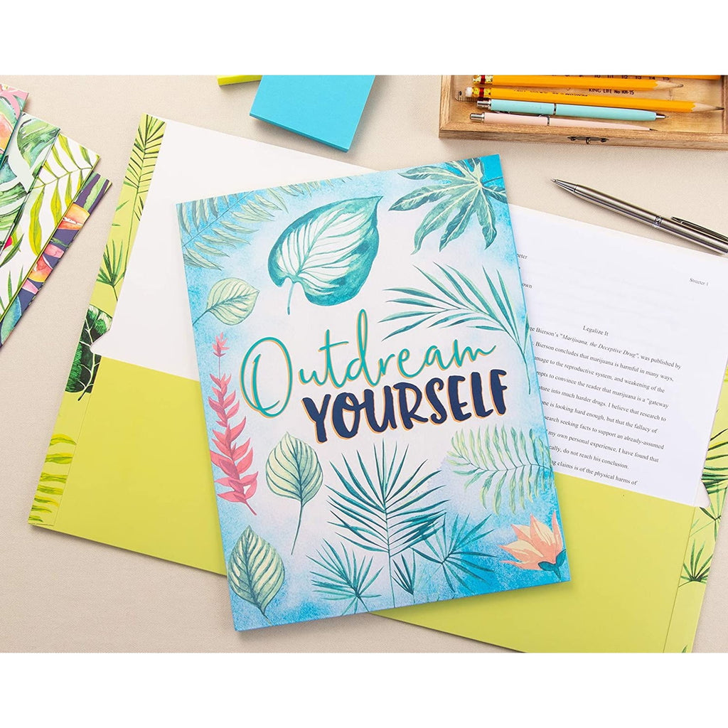 Tropical Pocket Folders with Motivational Quotes (12 x 9.25 In, 12 Pack)