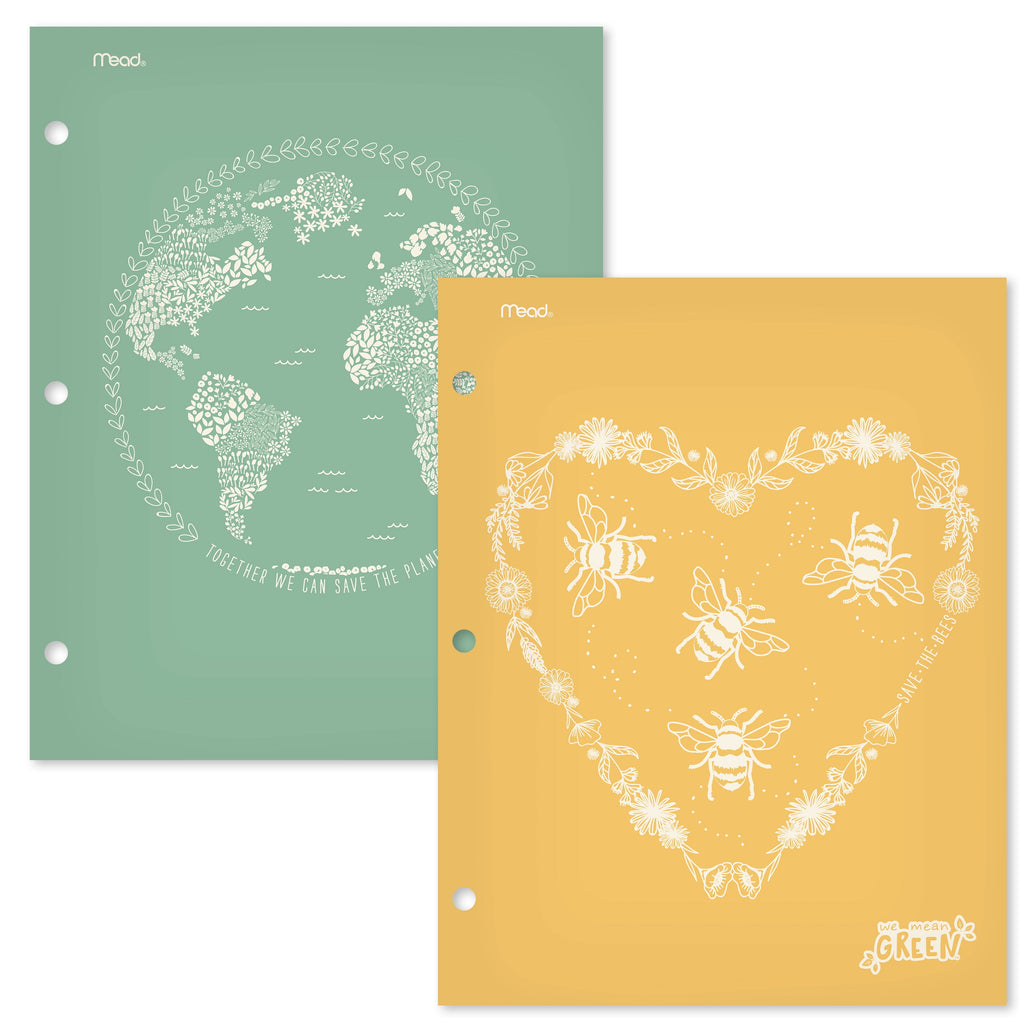 Mead We Mean Green 2-Pocket Paper Folder, 2 Pack, Yellow and Green (331761FB-WMT)