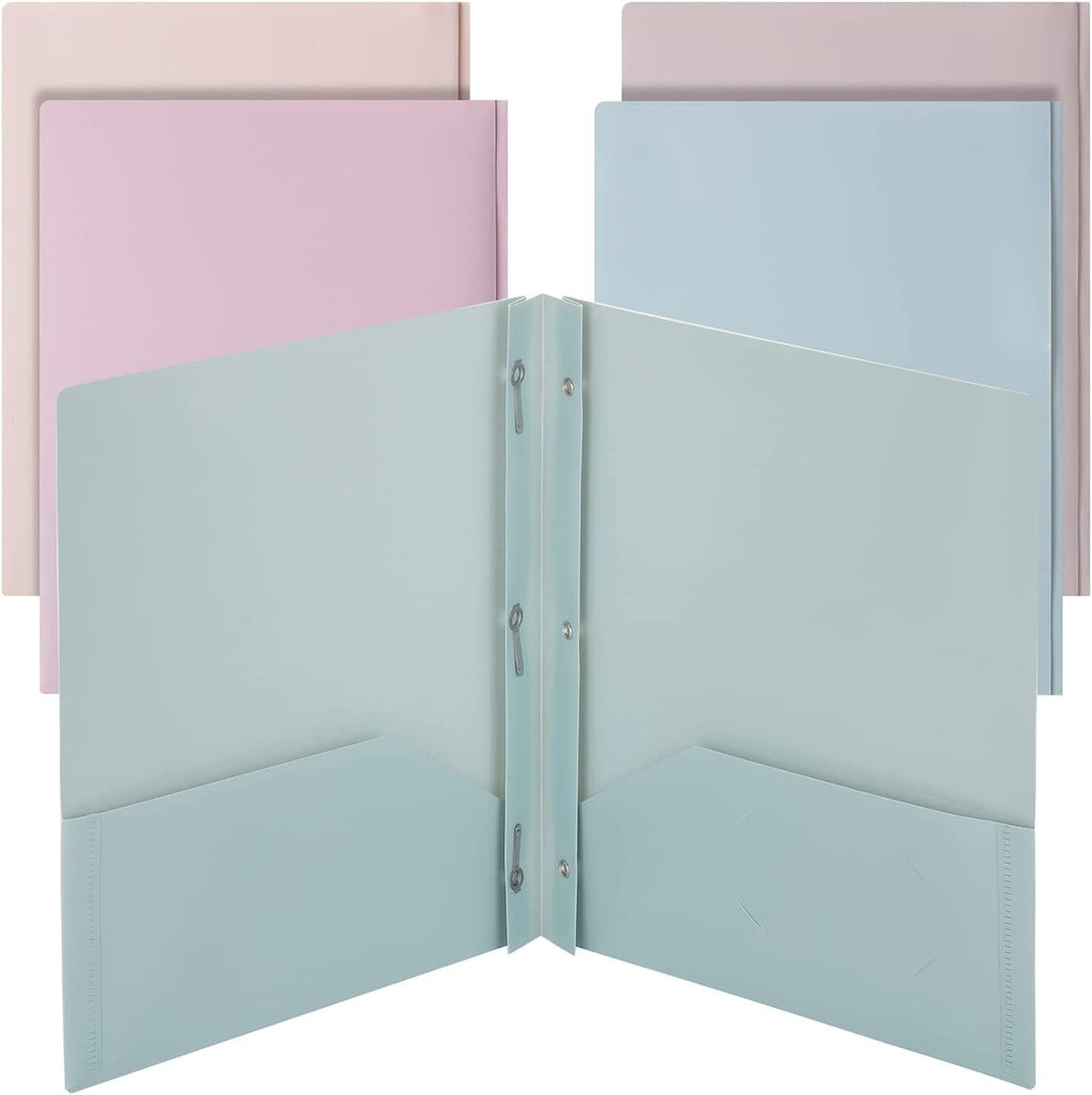 Mr. Pen- Plastic Folders with Pockets and Prong, 5 Pack, Muted Pastel Colors