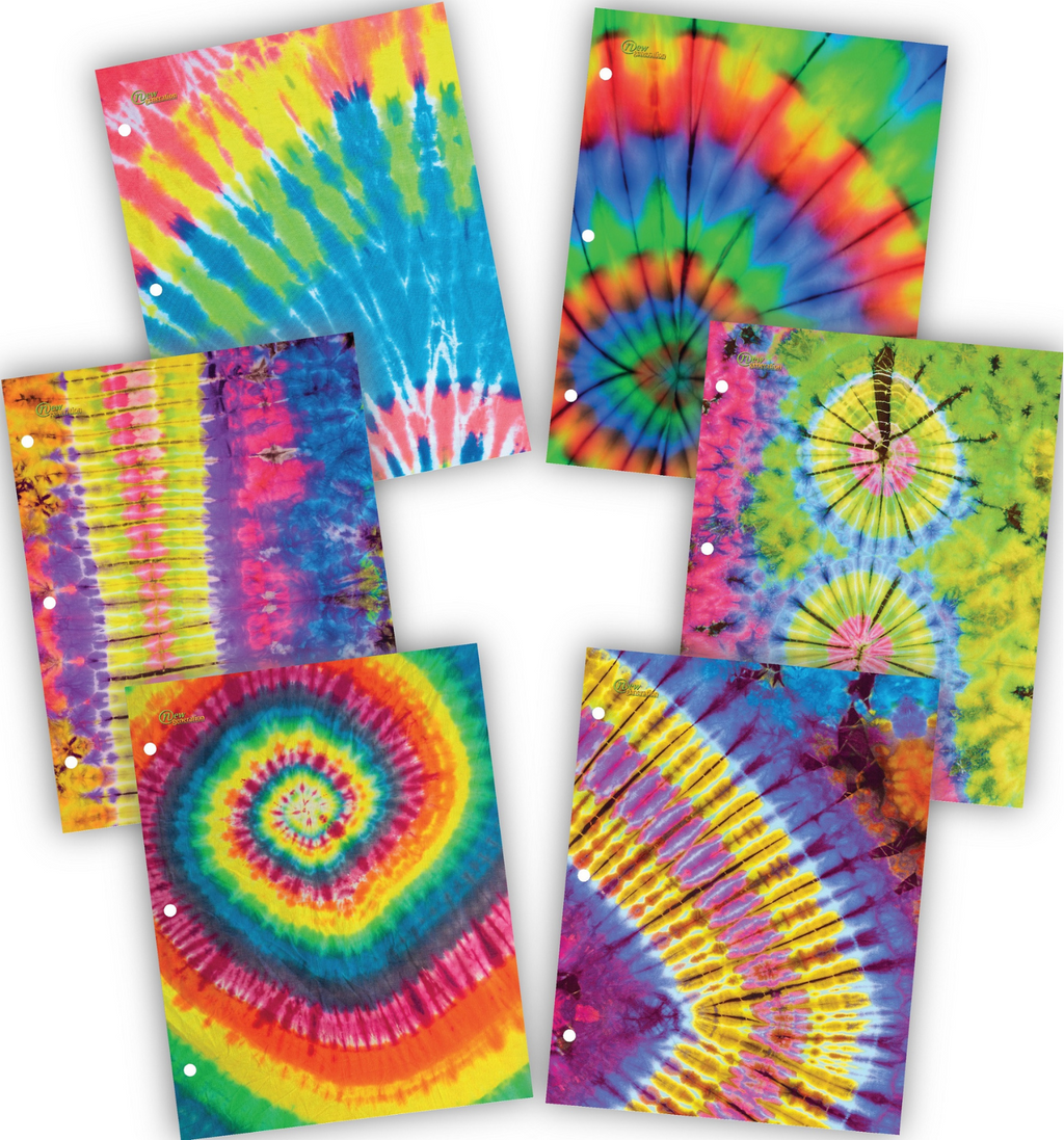 New Generation Tie Dye 2-Pocket Folders, Assorted Colors, 6 Count