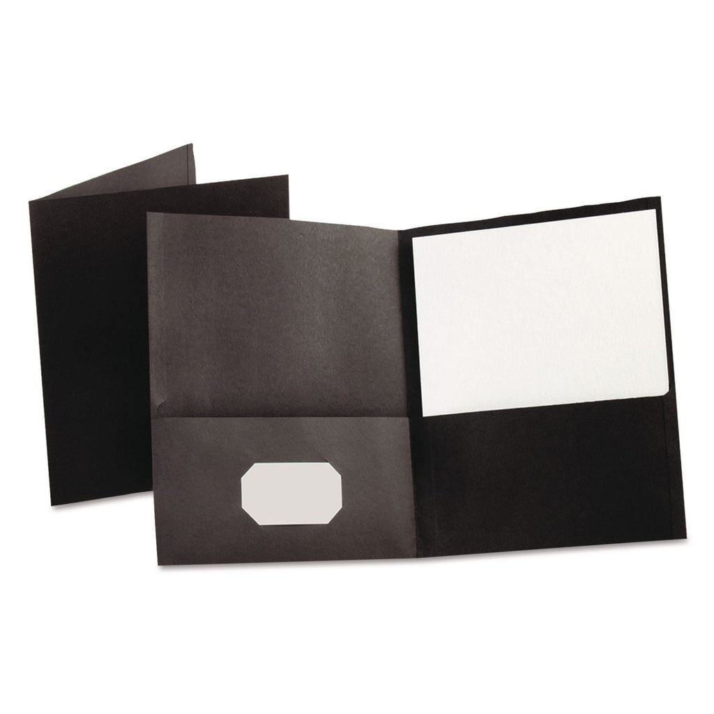 Oxford Twin-Pocket Folder, Embossed Leather Grain Paper, 0.5" Capacity, 11 x 8.5, Black, 25/Box
