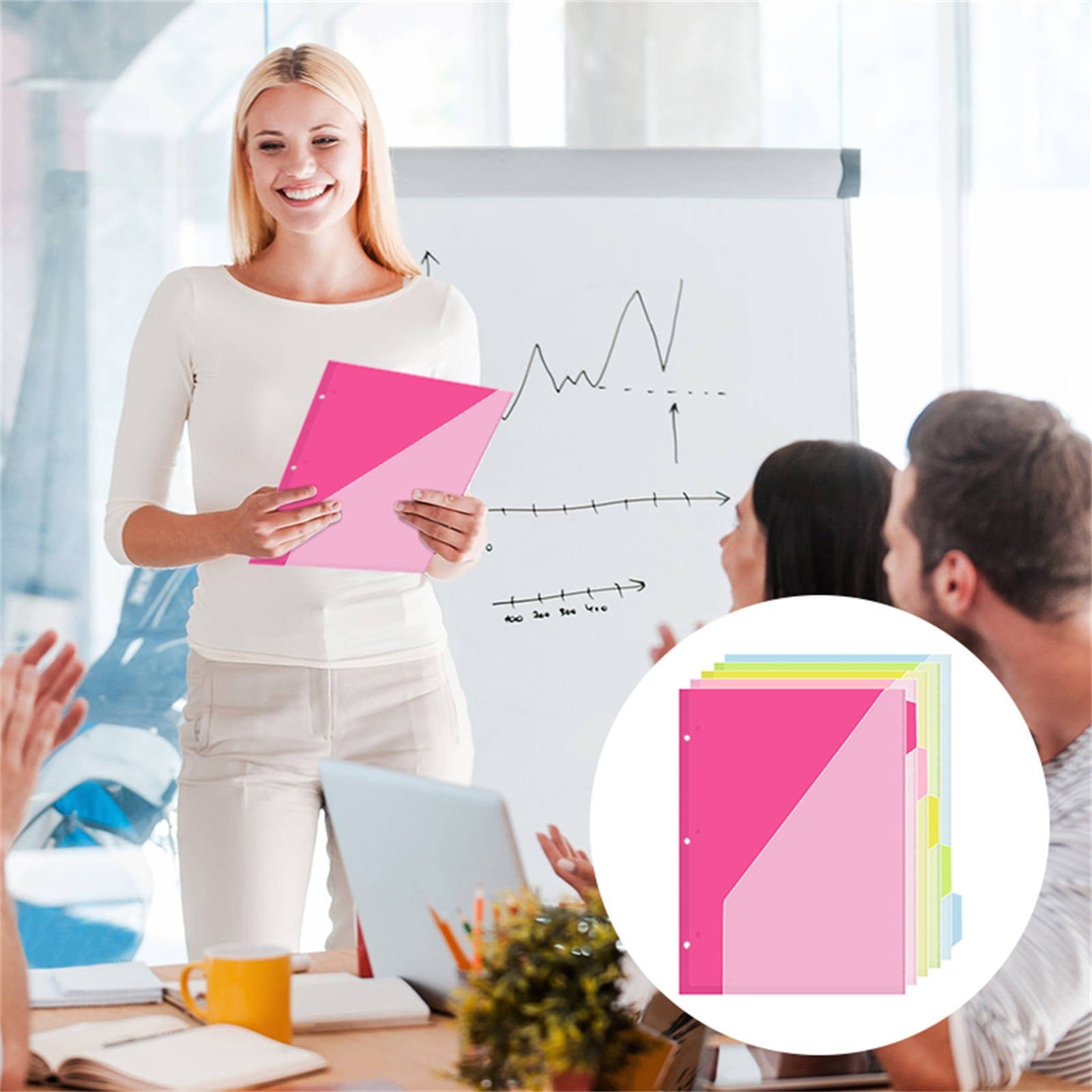 Heavy Duty Plastic Folder, Pocket Folder with brads, Letter Size Poly File, Plastic Folders with 3 Prongs Fasteners - Light Red