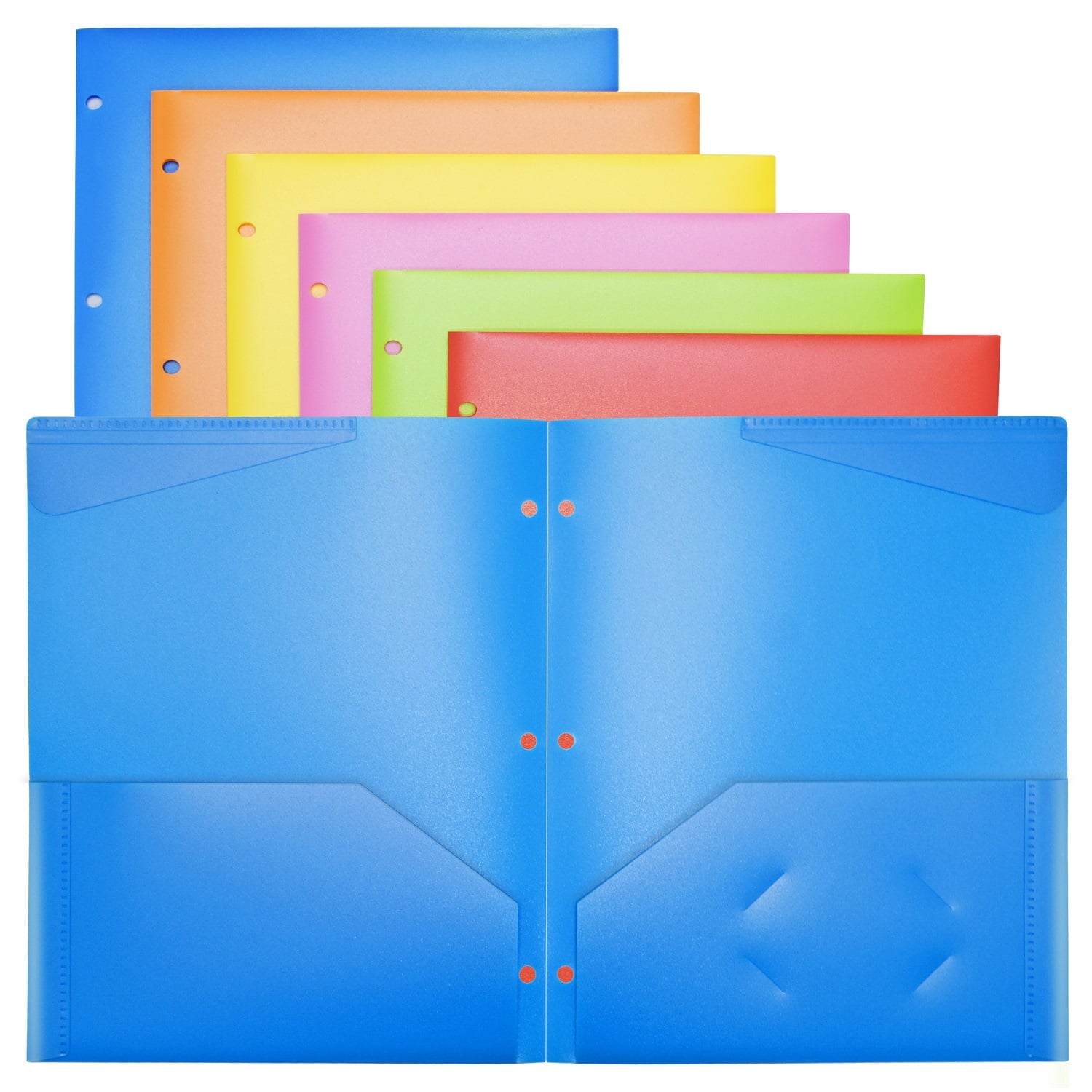 RYWESNIY Heavy Duty Plastic Folders with Pockets and 3 Holes, 2 Pocket Folders for School Fit 3 Ring Binder, Letter Size, Assorted Colors, 6 Pack