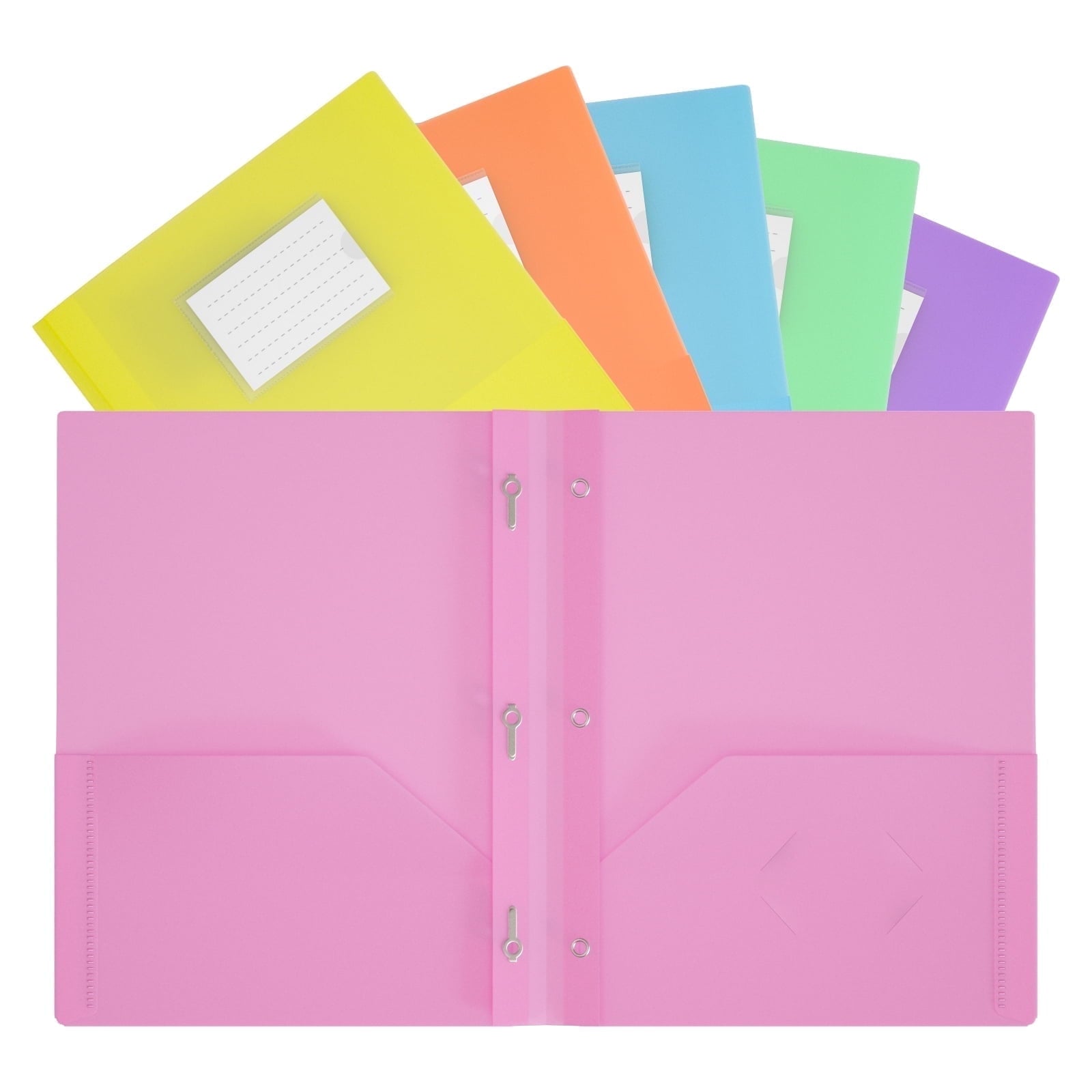 Two Pocket Folders with Prongs,DoDoMagxanadu 6 Pack Plastic Folders for Letter Size Paper,File Folders for School Office Business,Assorted 6 Colors