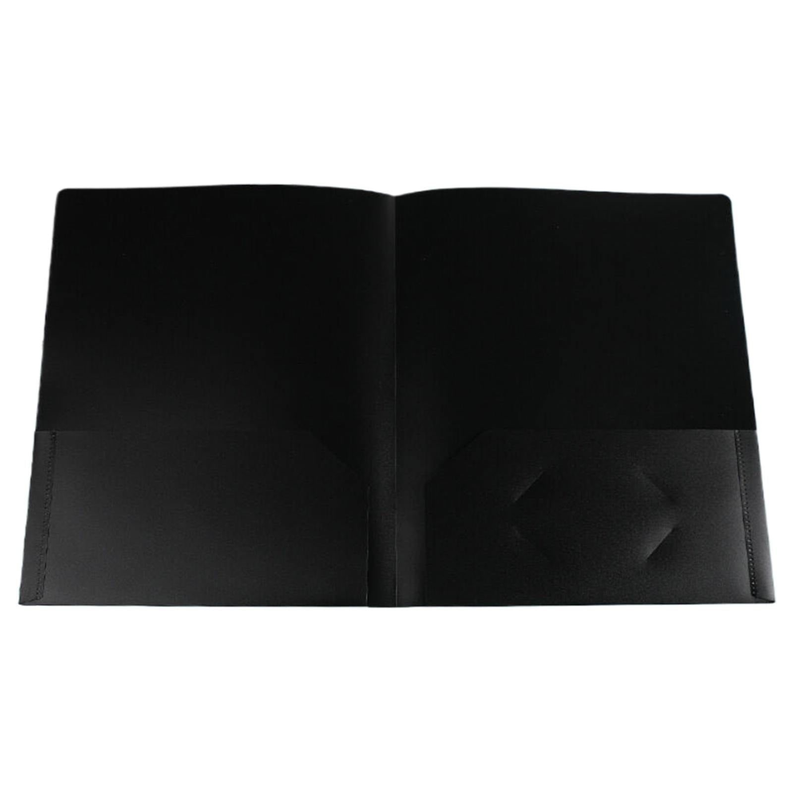 ZXNWN 2-Pocket Paper Folder, Plastic Folders, Black Plastic Poly Folders with Prongs for School Office, Letter Size