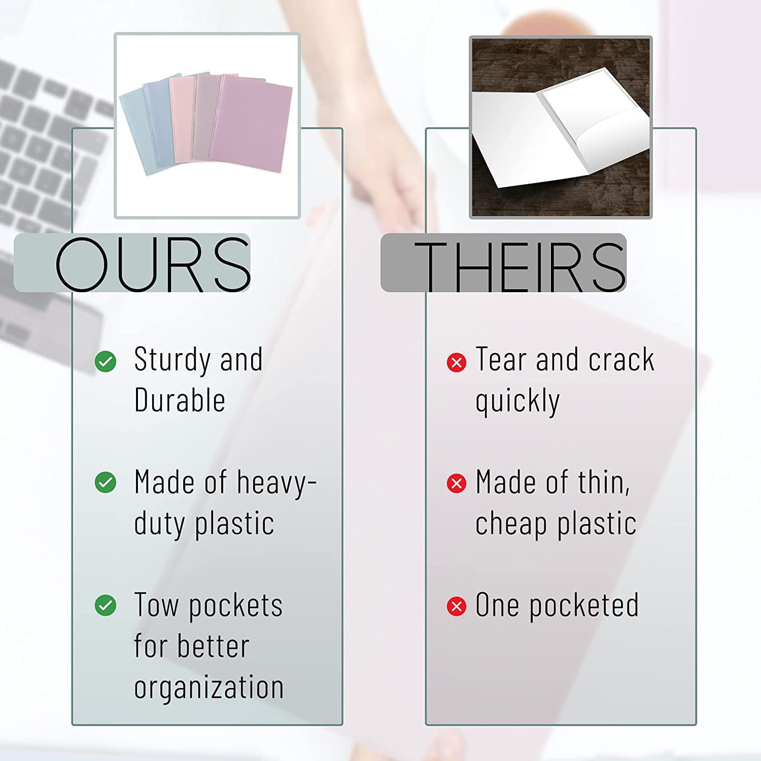 Mr. Pen- Plastic Folders with Pockets and Prong, 5 Pack, Muted Pastel Colors