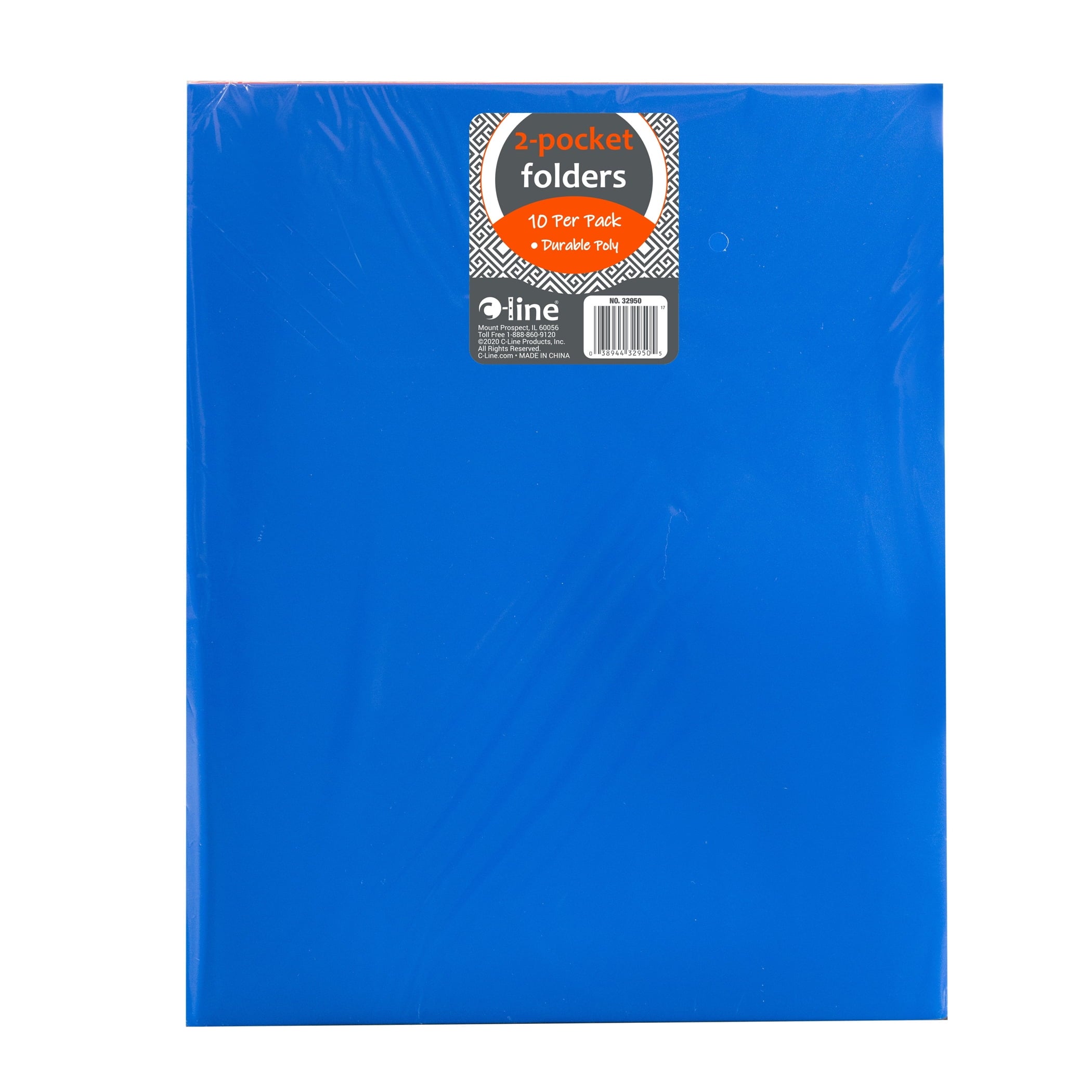 C-Line Two-Pocket Heavyweight Poly Portfolio Folder, Assorted Primary Colors, Pack of 10