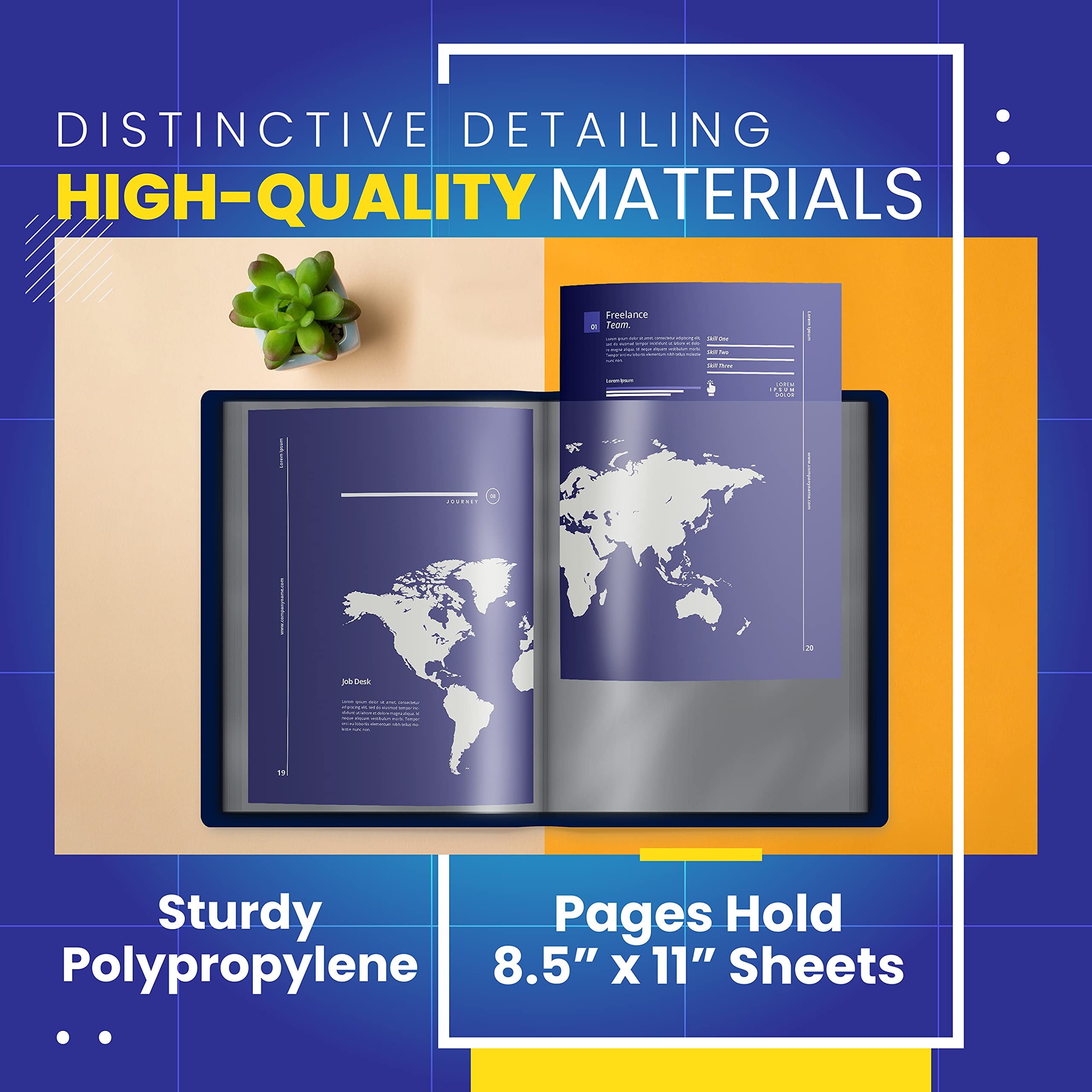 24 Pocket Bound Presentation Book, Blue with Clear View Front Cover, 48 Sheet Protector Pages, 8.5" x 11" Sheets, by Better Office Products, Art Portfolio, Durable Poly Covers, Letter Size, Blue