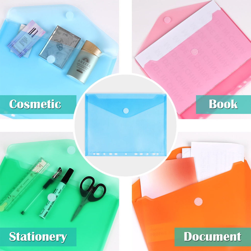 10 Pack Punched Pockets A4 Plastic Folders Wallets Ring Binder Files Popper Wallets for Home, Office and School