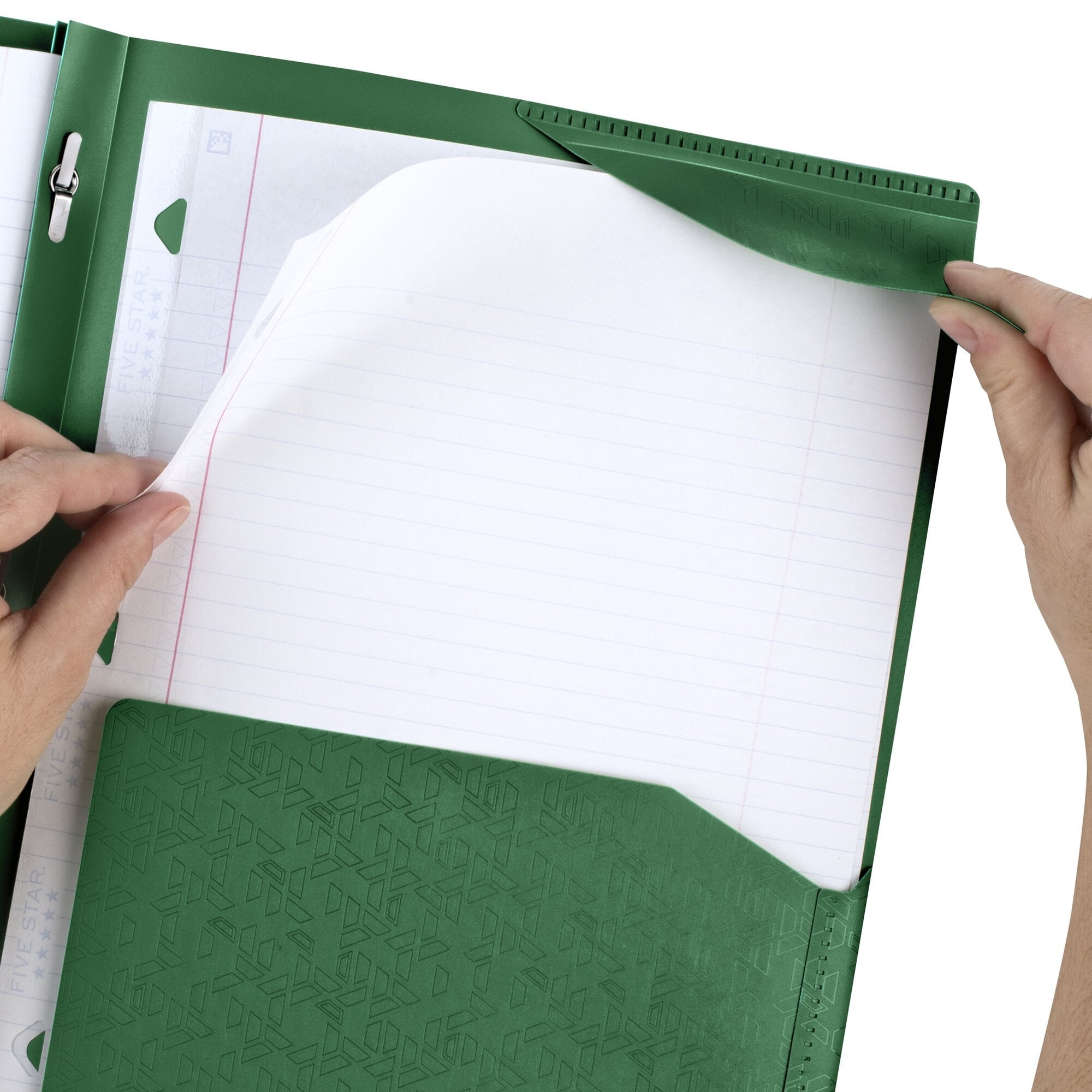 Five Star Stay-Put Plastic Pocket and Prong Folder Forest Green - Pocket And